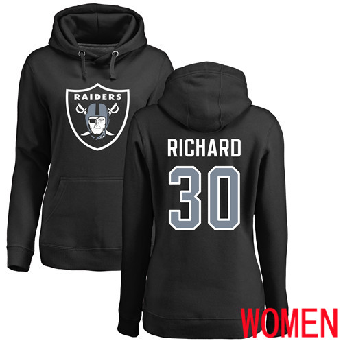 Oakland Raiders Black Women Jalen Richard Name and Number Logo NFL Football 30 Pullover Hoodie Sweatshirts